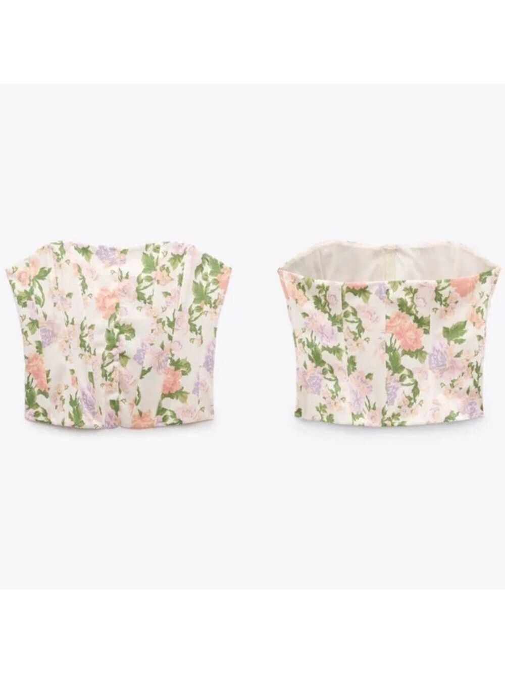 Zara pastel multicoloured floral flower print corset bustier crop top NWT